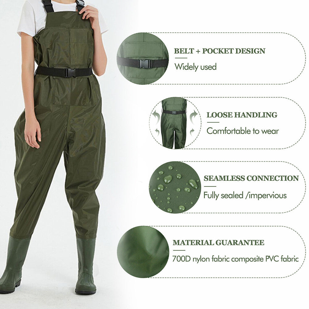 Waterproof Chest Waders for Hunting and Fishing Nylon Bootfoot 6-13 Size