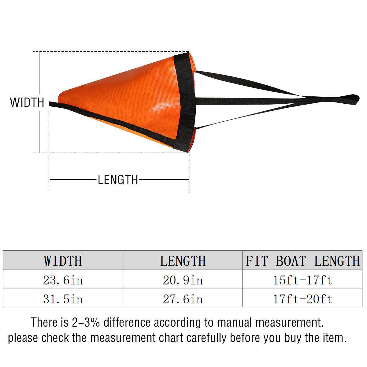 Boat Drift Sock Sea Anchor Drogue for 15-20ft Fishing Boats - Portable & Durable