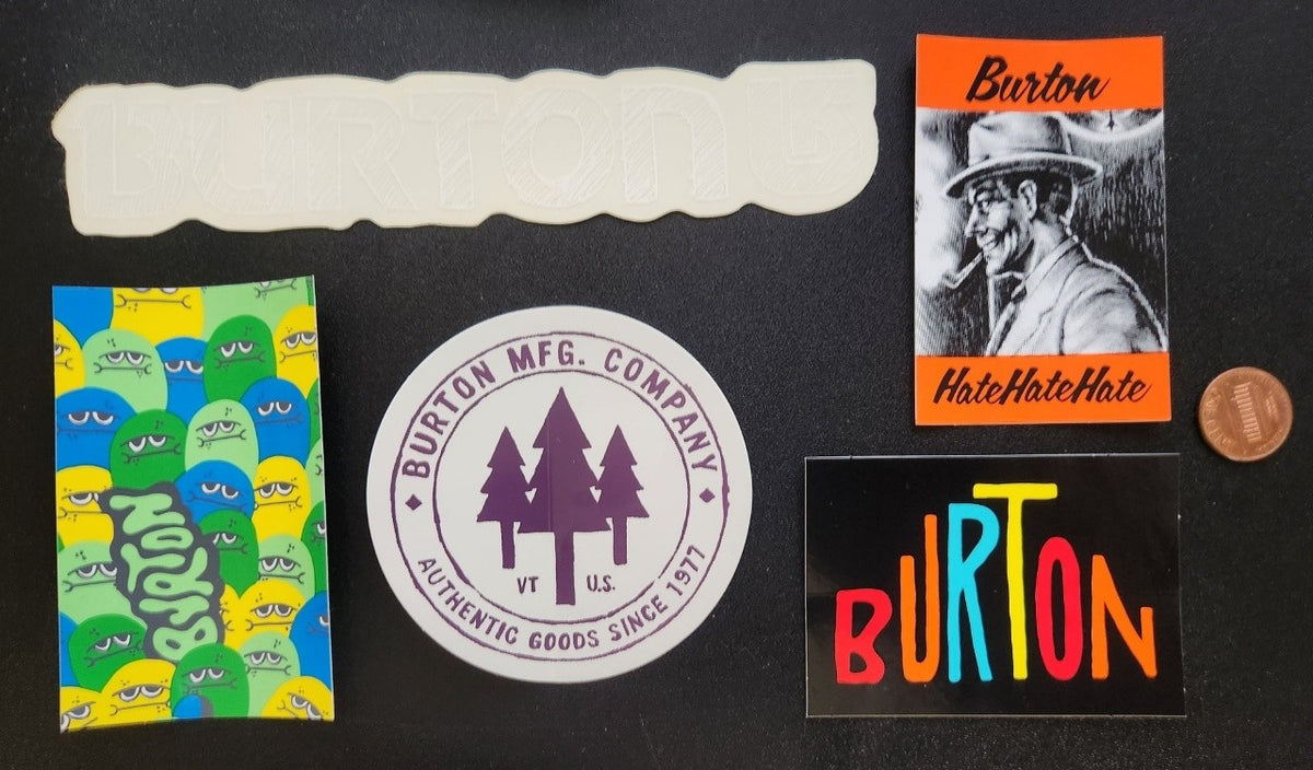 Vintage Vinyl Sticker Set for Burton Snowboard - 5 Flawless Old Stock