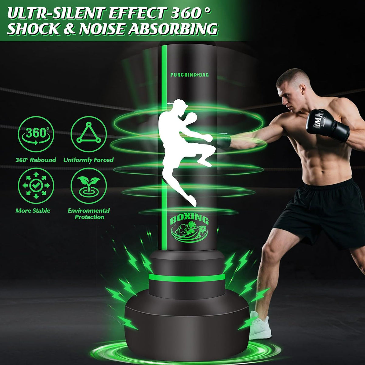 Standing Heavy Punching Bag with Gloves for Adults Teens Home Gym