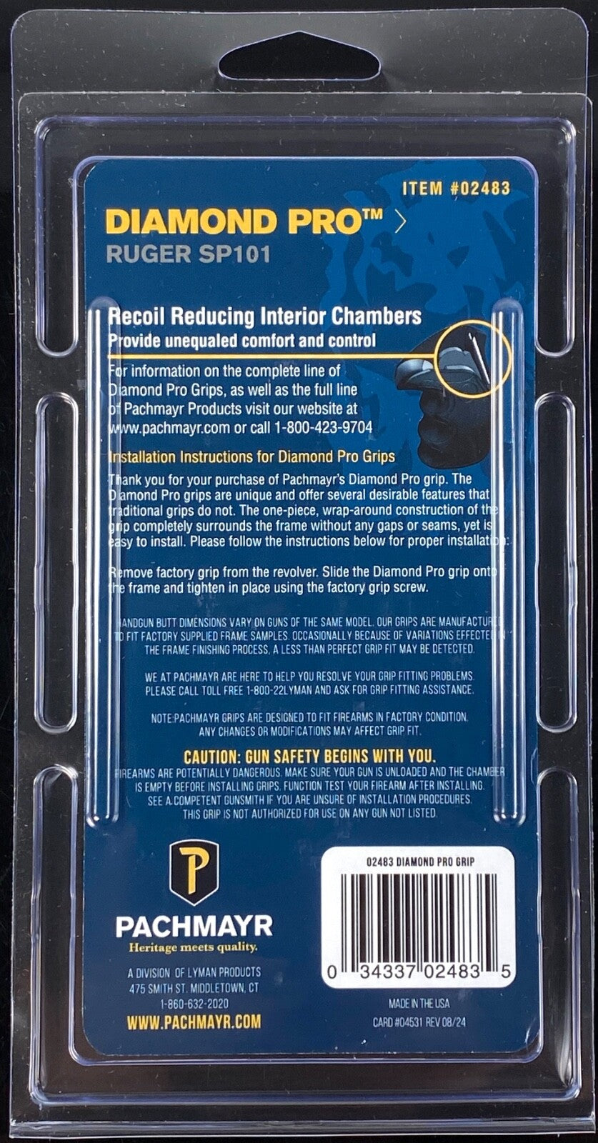 Recoil-Reducing Rubber Grip for Ruger SP101 Revolvers - Diamond Pro Series