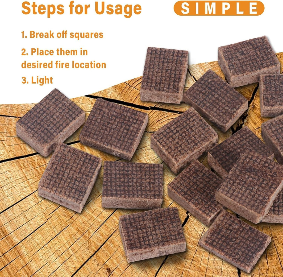Fire Starter Squares 64 Pack - Odorless, Waterproof Camping & Fireplace Igniters