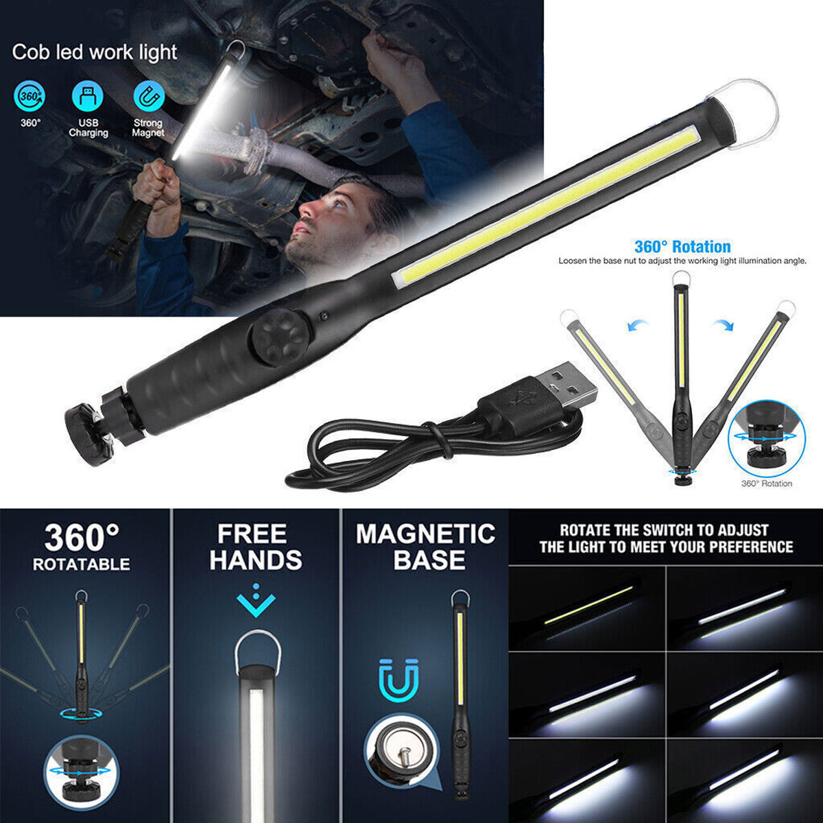 Rechargeable LED Work Light 20000LM Slim Cordless Torch with USB Charging