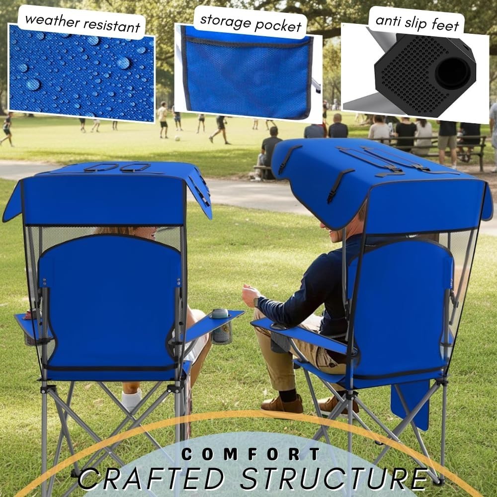 Portable Folding Camping Chair with Canopy and Sun Shade for Outdoor Use