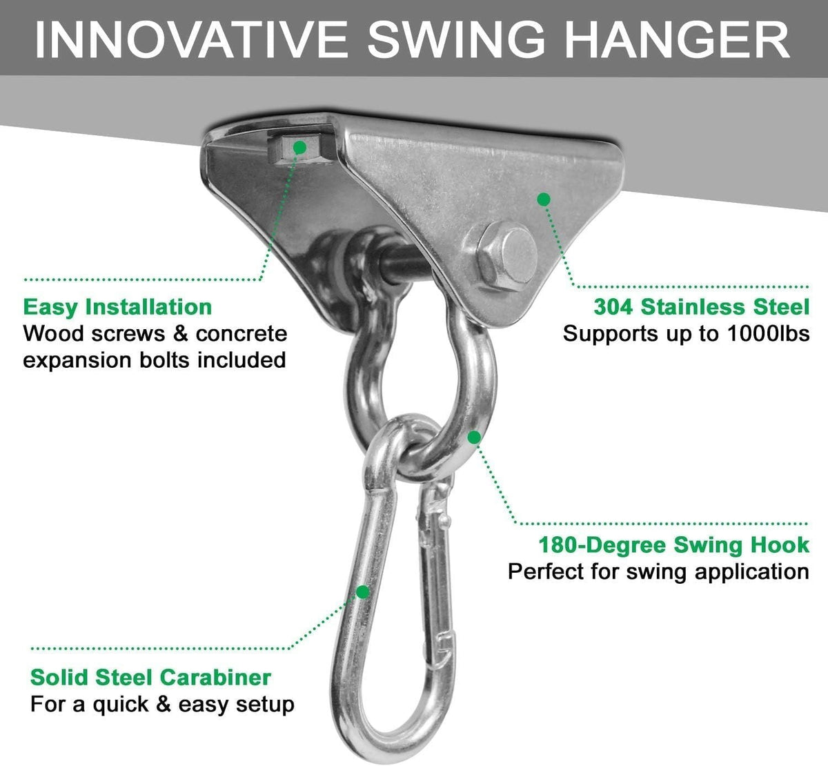 Stainless Steel Punching Bag Hanger with Swivel Chain and Snap Hooks - Heavy Duty Gym Equipment