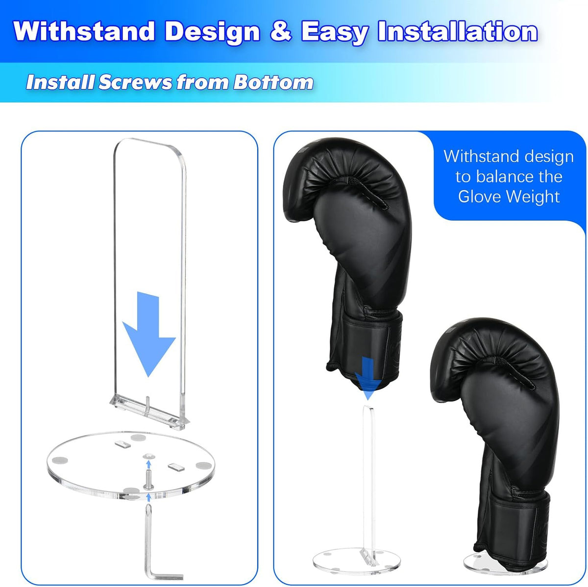 Boxing Glove Holder Rack Display Stand Acrylic Vertical Storage for Gloves