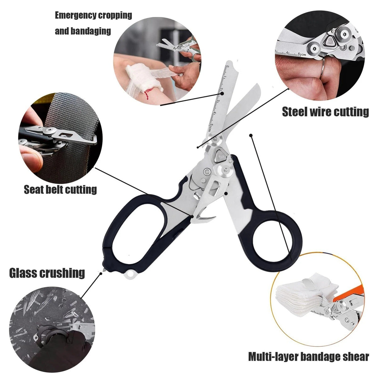 6-in-1 Foldable Trauma Shears with Holster - Emergency Medical Scissors