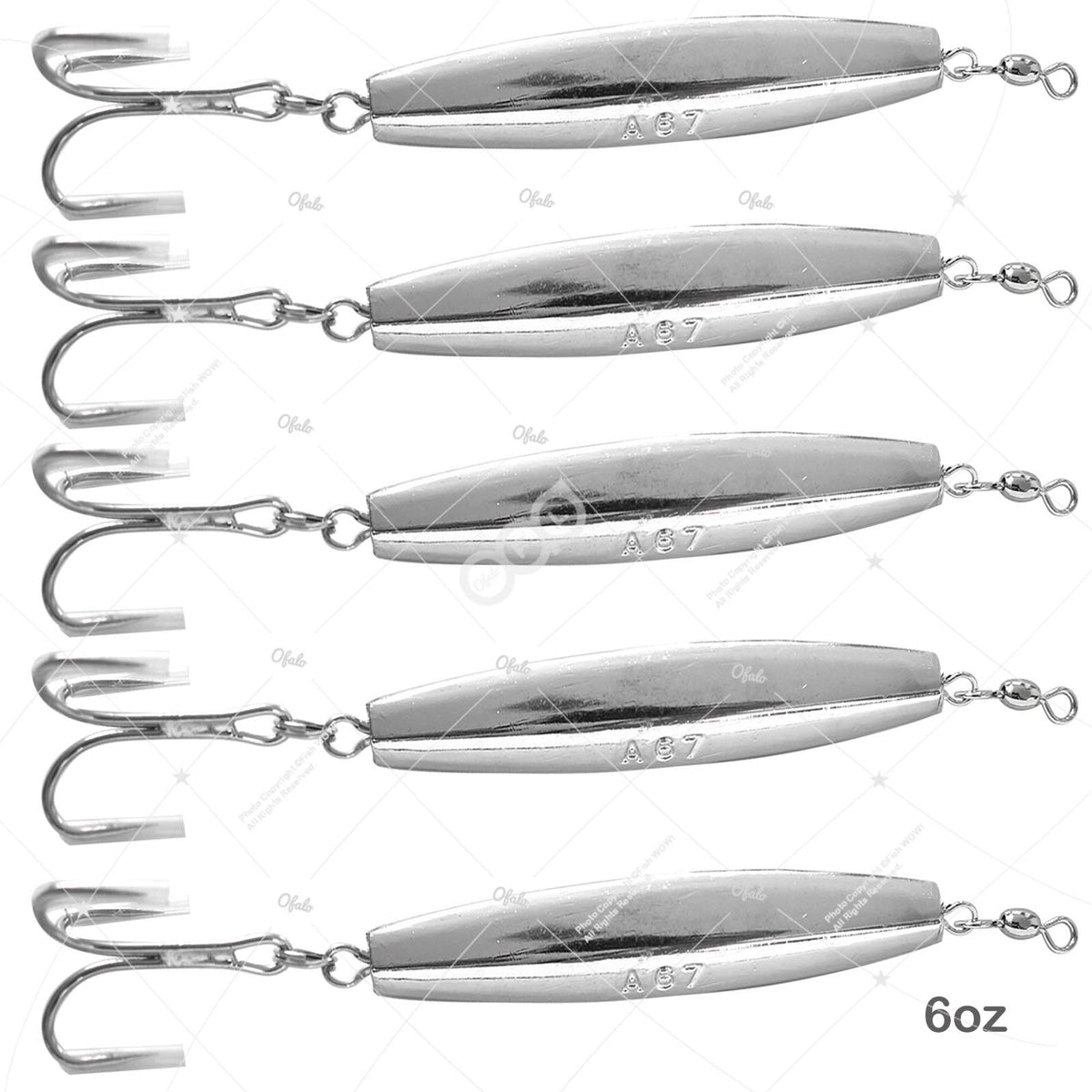 Artificial Fishing Jigs 6oz with Treble Hooks - Saltwater Lures 5 Pack