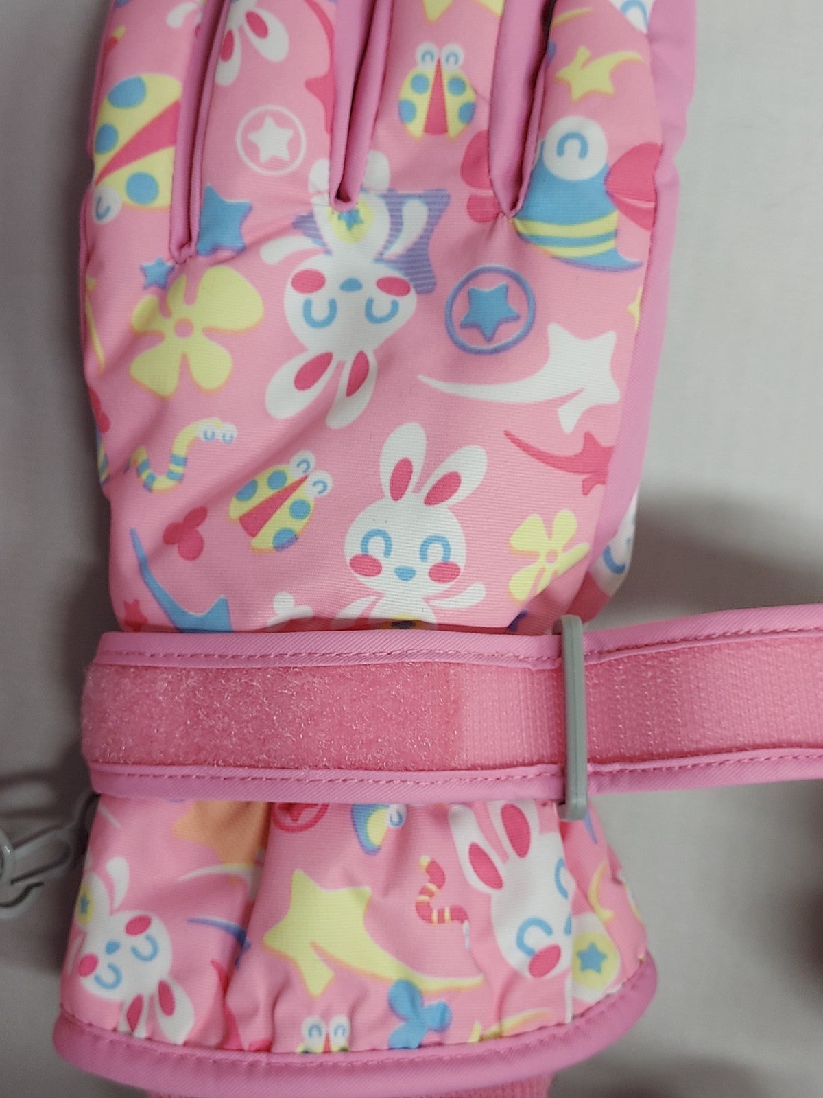 Kids Pink Bunny Winter Snow Ski Gloves Size Large