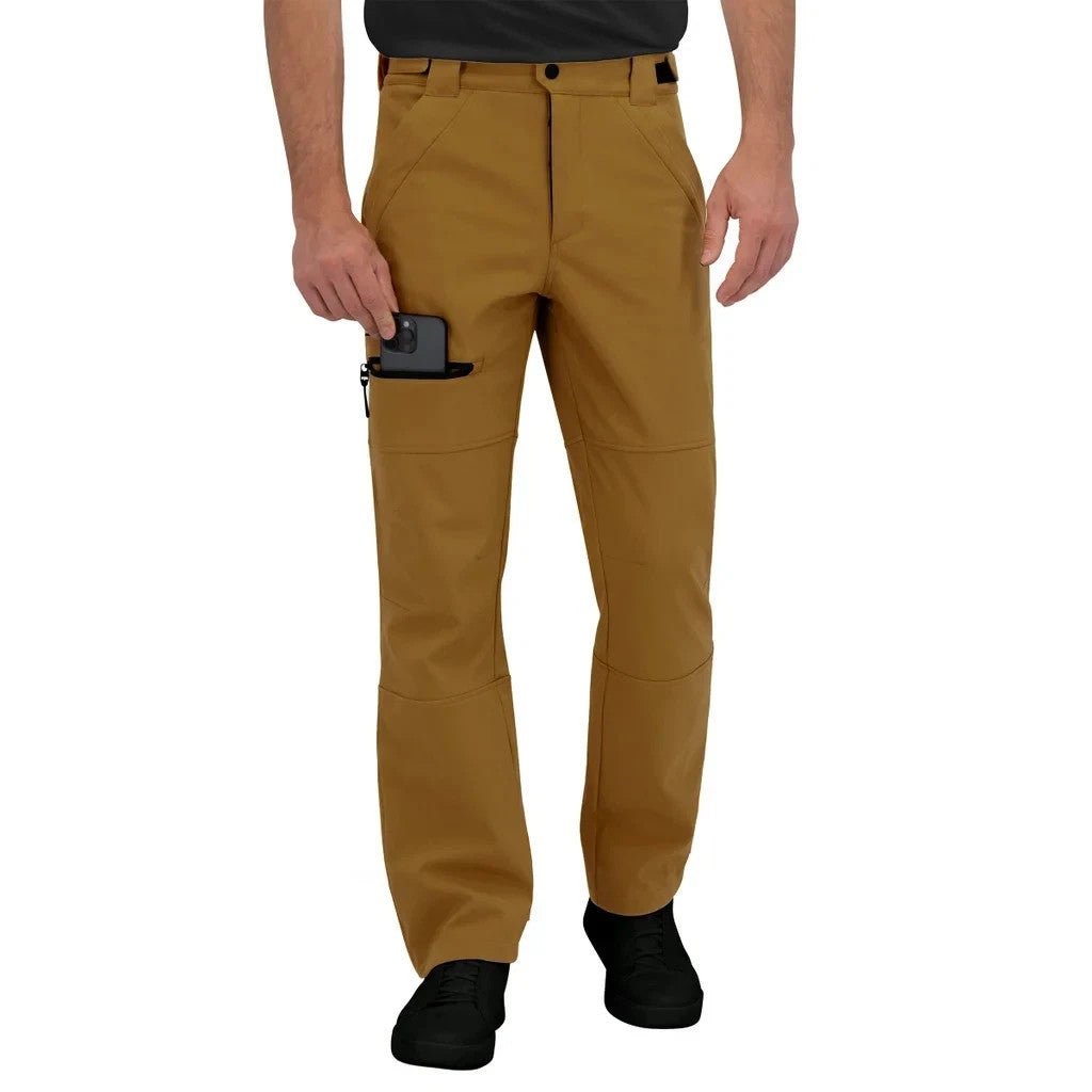 Men's Water Resistant Snow Pants - Active Stretch Shell, Tan, Size M