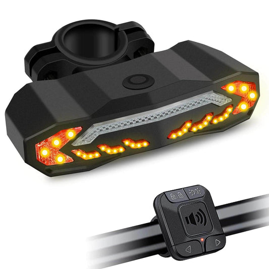 Wireless Bike Tail Light with Turn Signals & Brake Light - Waterproof, USB Rechargeable, 6 Modes