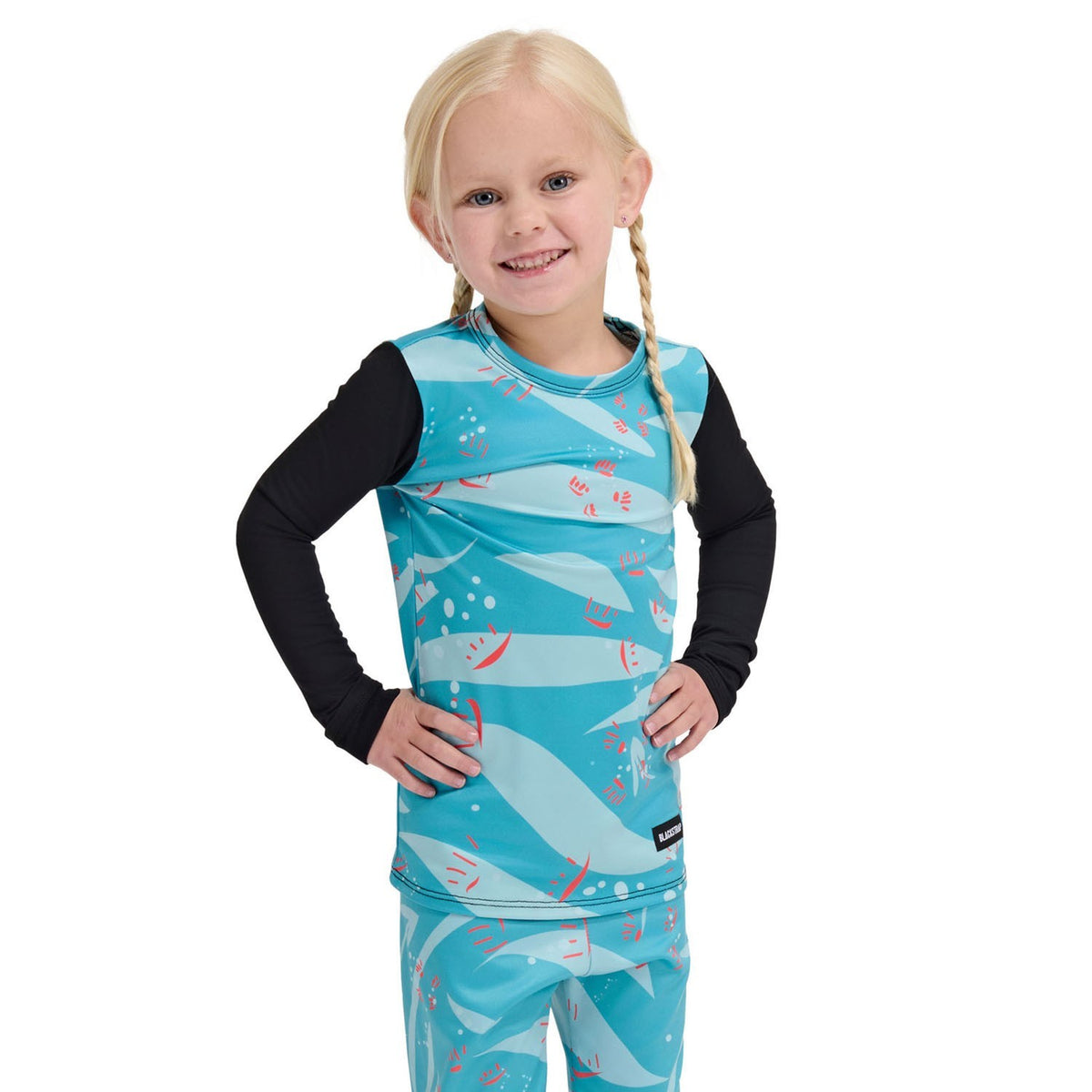Kids Base Layer Crewneck Shirt - Thermal, Moisture-Wicking, 5T Origami Glacier Print