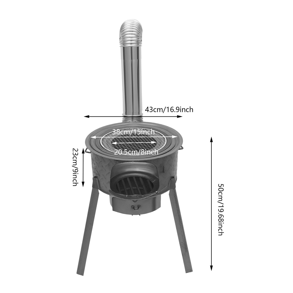 Portable Camping Wood Stove with Wok Rings, Stable Steel Support