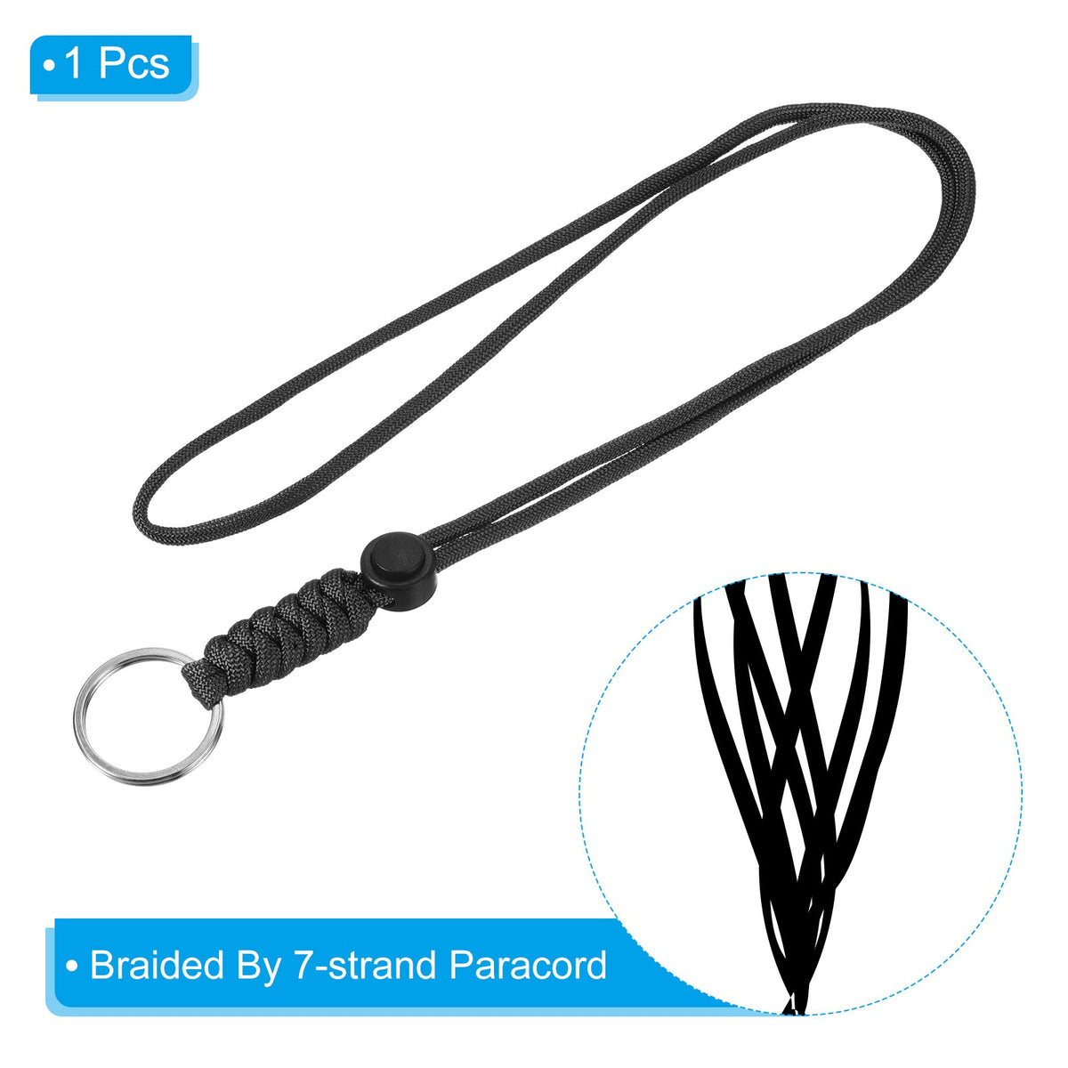 18-Inch Paracord Lanyard with Keyring for ID Badge Keys and Tools - Black