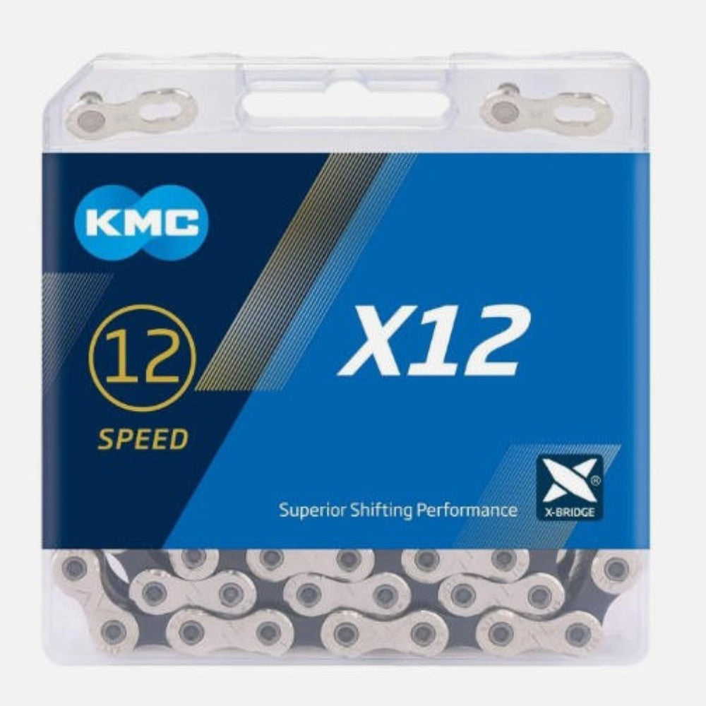 12-Speed Bicycle Chain - KMC X12 126mm Black Silver for Mountain & Road Bikes