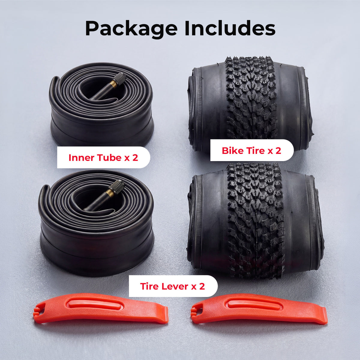 24x1.95 Inch Mountain Bike Tire Tube Set with Levers – Off-Road & All-Terrain