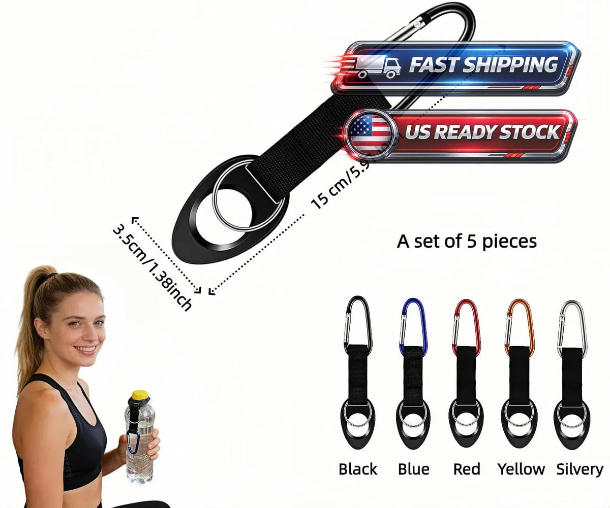 Silicone Water Bottle Holder with Carabiner & Key Ring 5-Pack for Hiking Camping