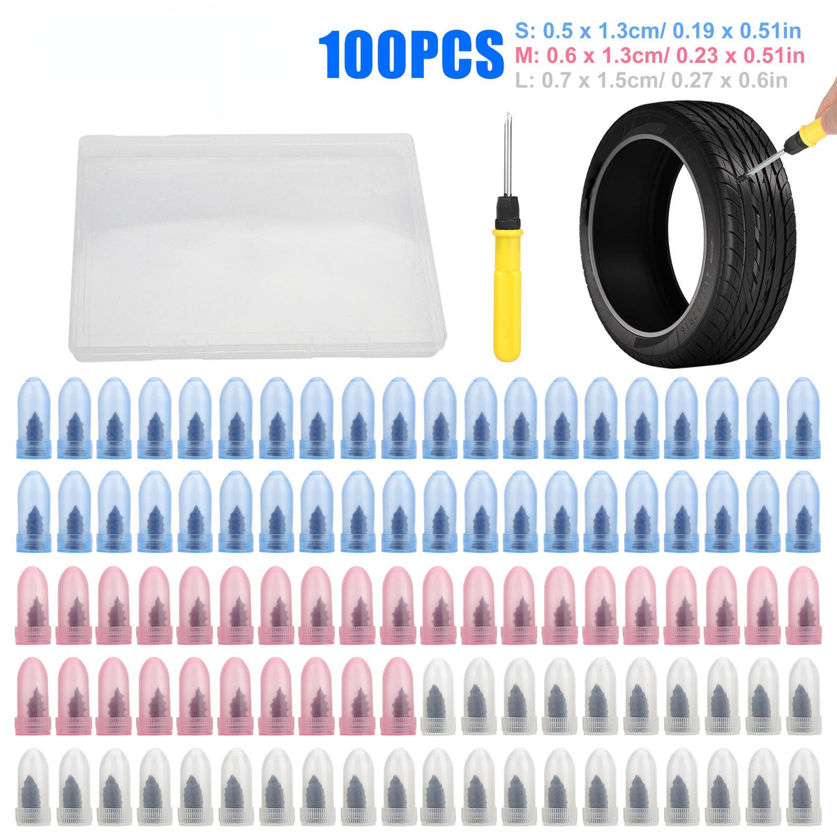Heavy Duty Tire Repair Kit with Rubber Nails & Screwdriver – 100 Pcs for Car, Truck, Motorcycle & Bicycle Tires