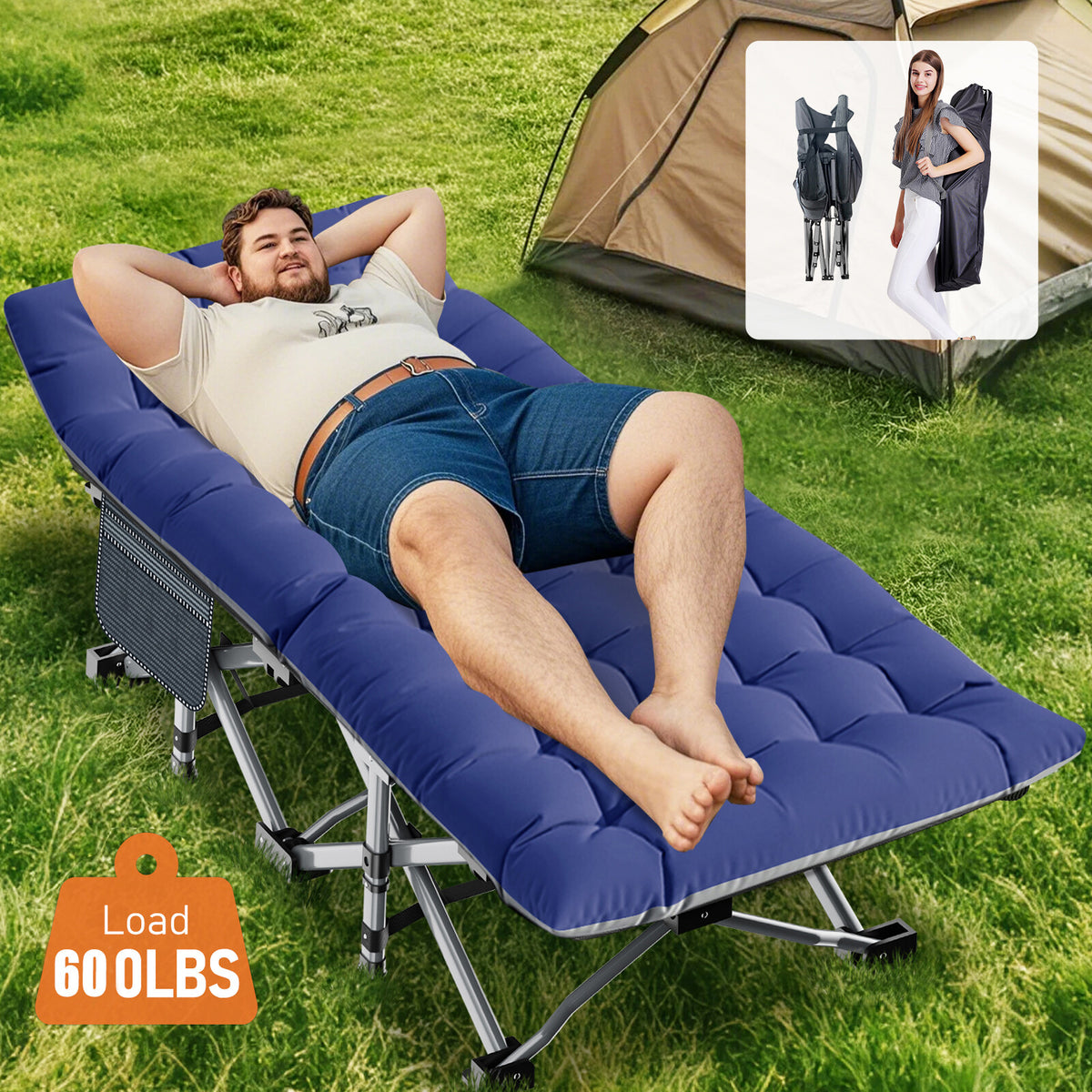 Heavy Duty Folding Camping Cot with Mattress - Portable Adult Sleep Bed