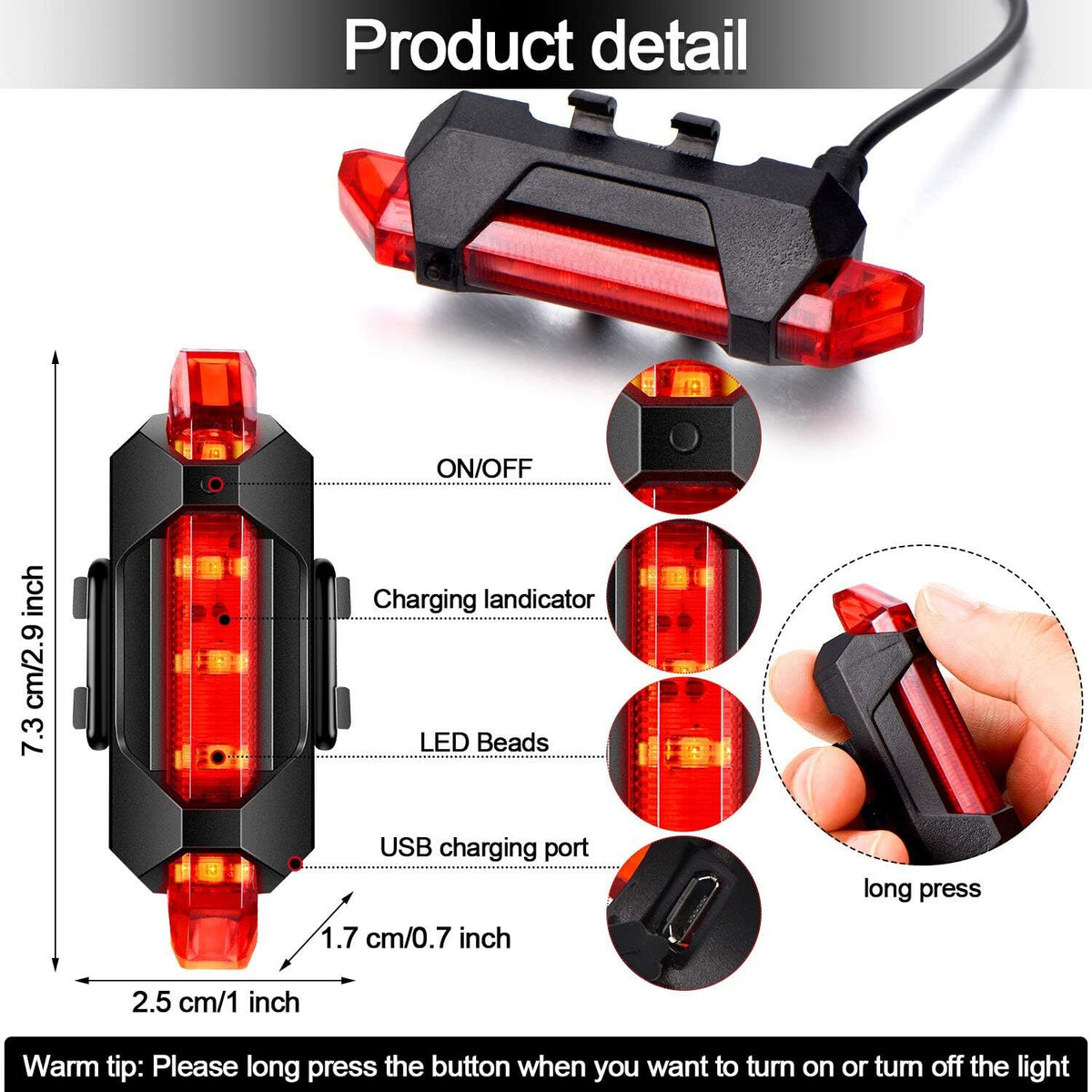 USB Rechargeable Bicycle Front Rear LED Lights Set - Waterproof Cycling Lamps