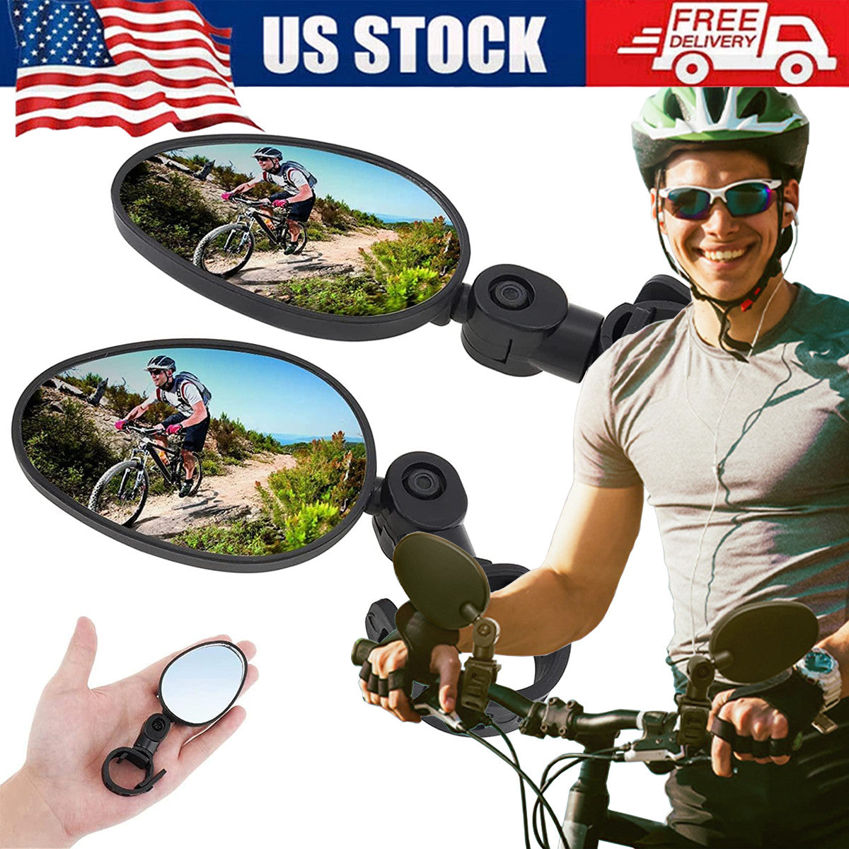 2-Pack Bicycle Rear View Mirrors - 360° Rotatable Handlebar Cycling Glasses