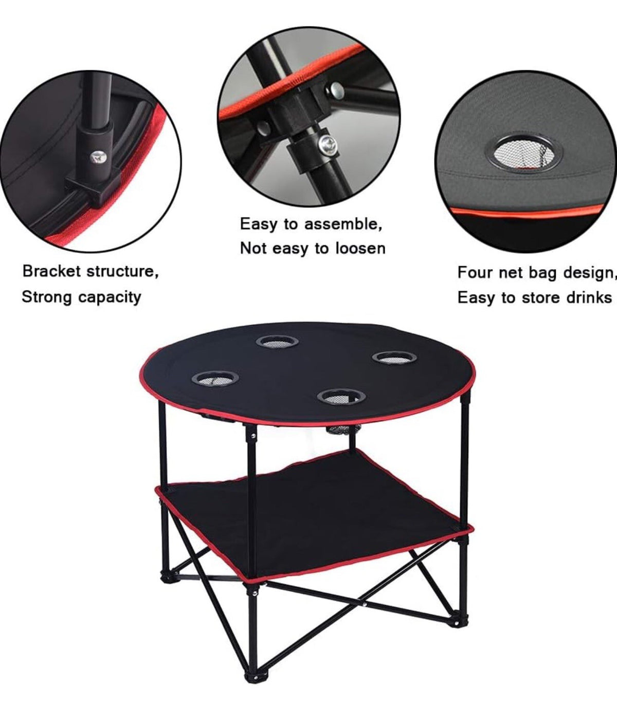 Lightweight Foldable Camping Table with Carry Bag, 28x28 Inches, Outdoor Picnic & Beach