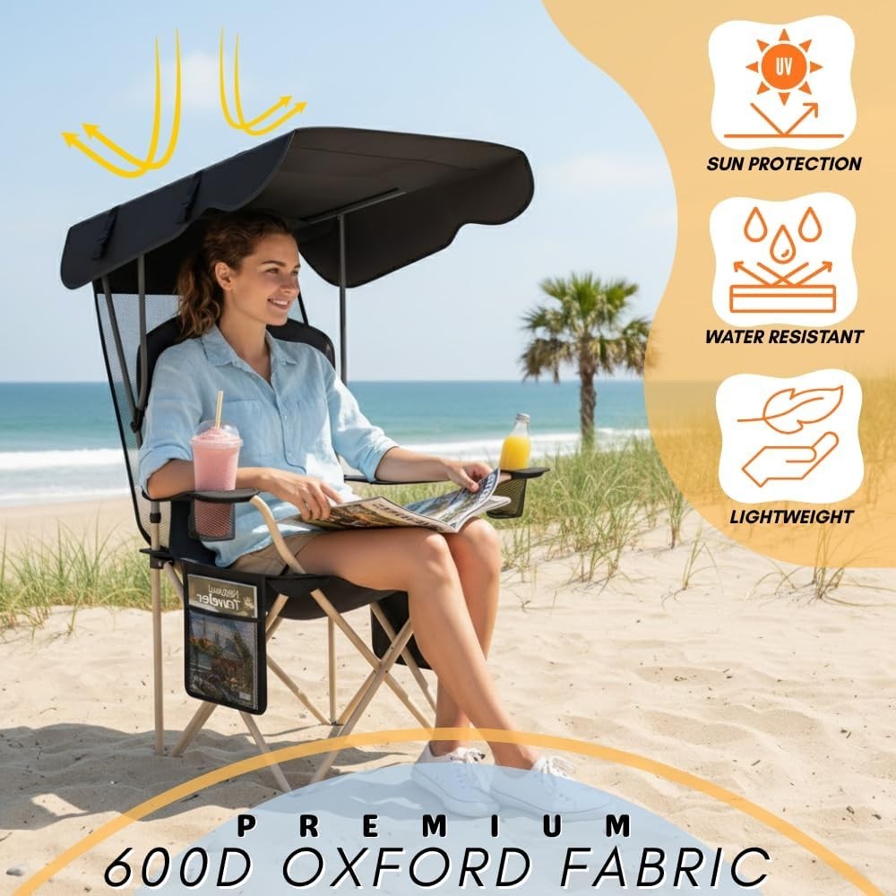 Portable Folding Camping Chair with Canopy and Sun Shade for Outdoor Use