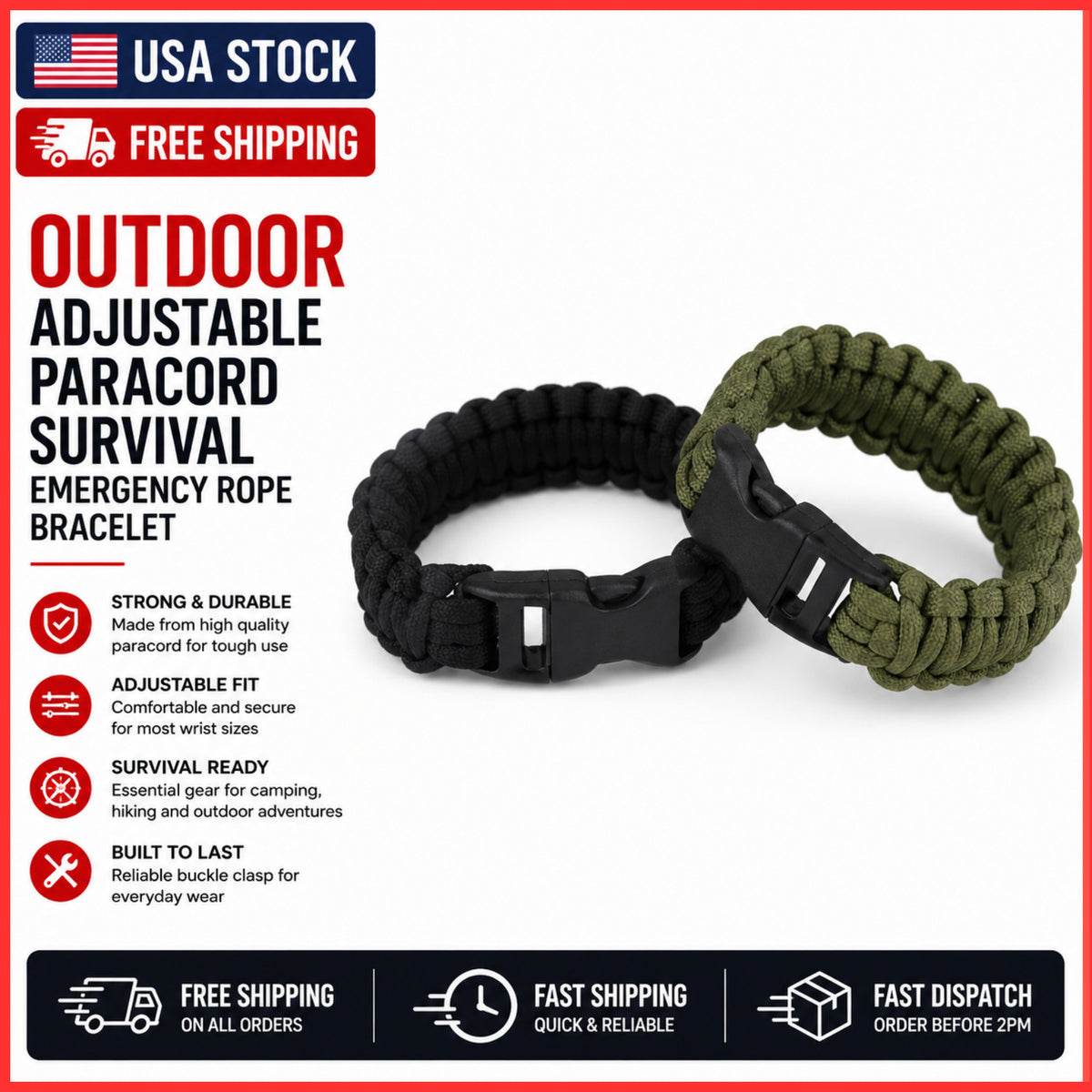 Outdoor Paracord Survival Bracelet with 7-Core Emergency Rope - Adjustable