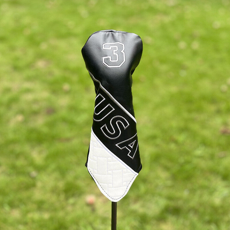USA Pattern Golf Head Covers Set for Fairway Wood and Hybrid Clubs - Durable PU Leather