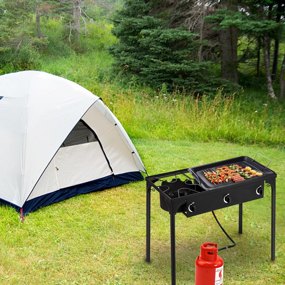 Portable 225,000-BTU 3 Burner Gas Camping Stove Grill Outdoor Cooker
