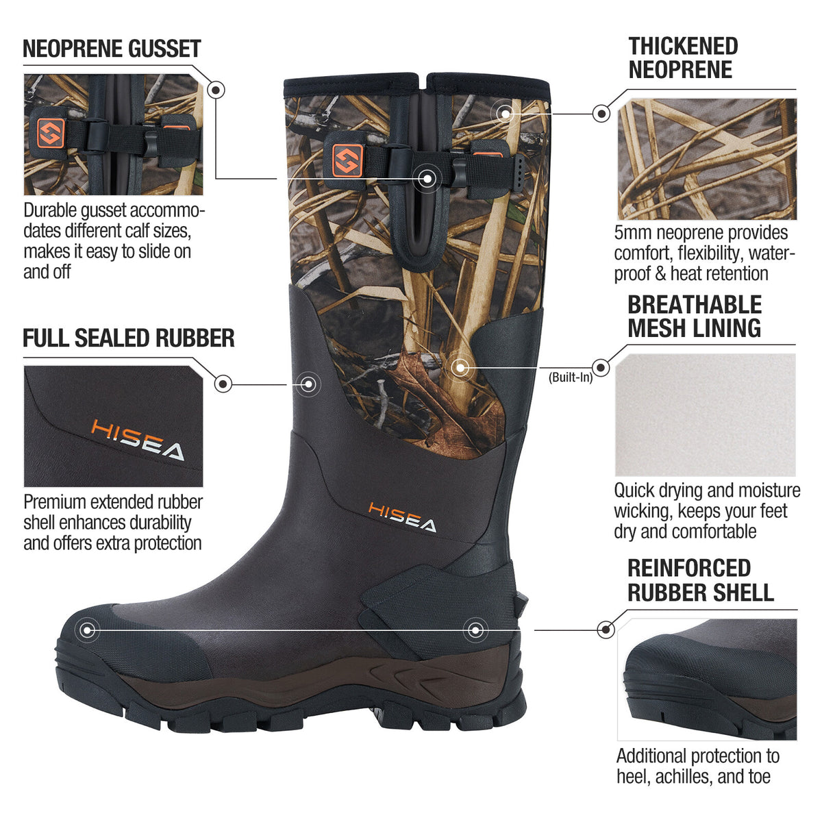 Men's Waterproof Insulated Hunting Boots - Neoprene Rubber Work Rain Boots