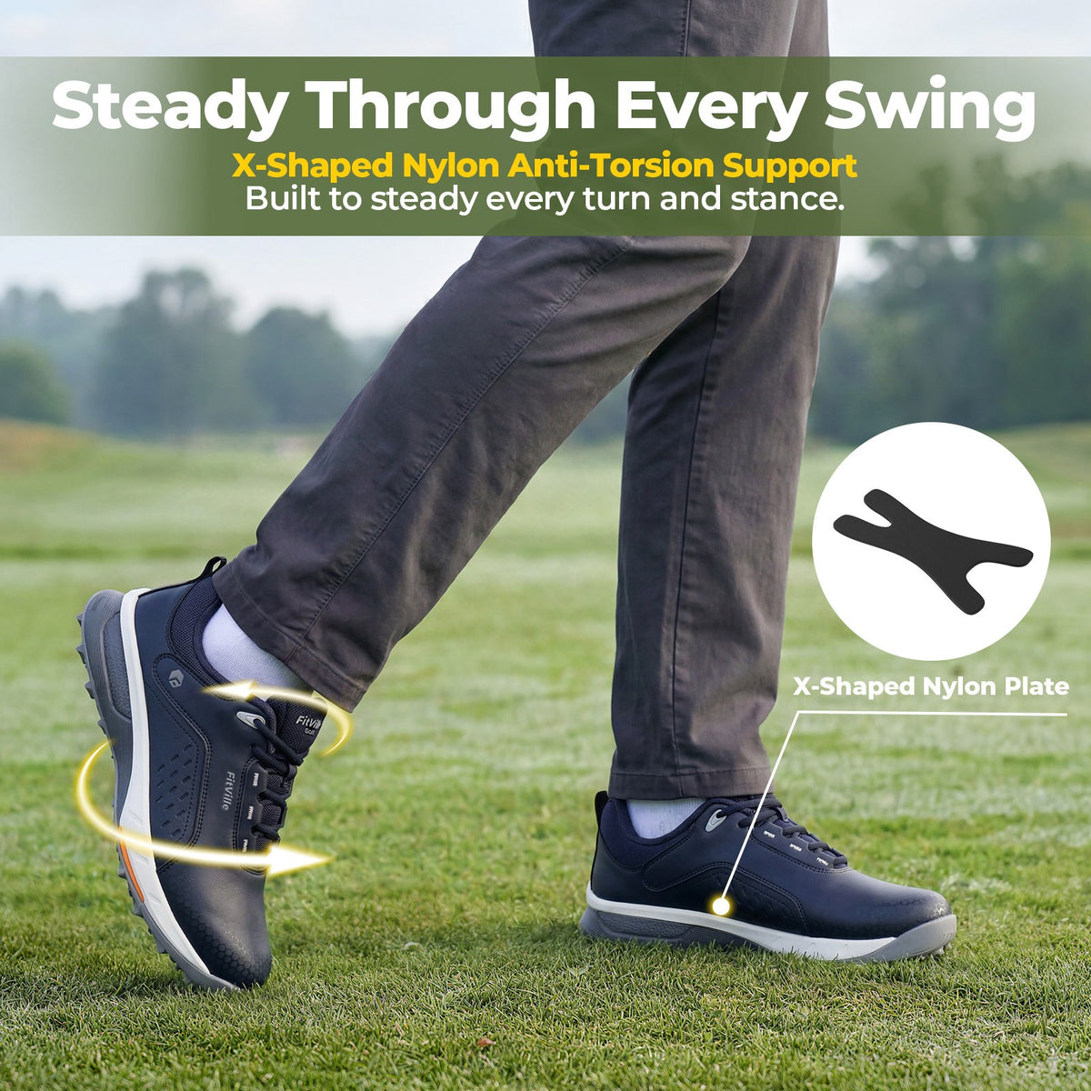 Water Resistant Men's Wide Golf Shoes with Arch Support - Spikeless Performance