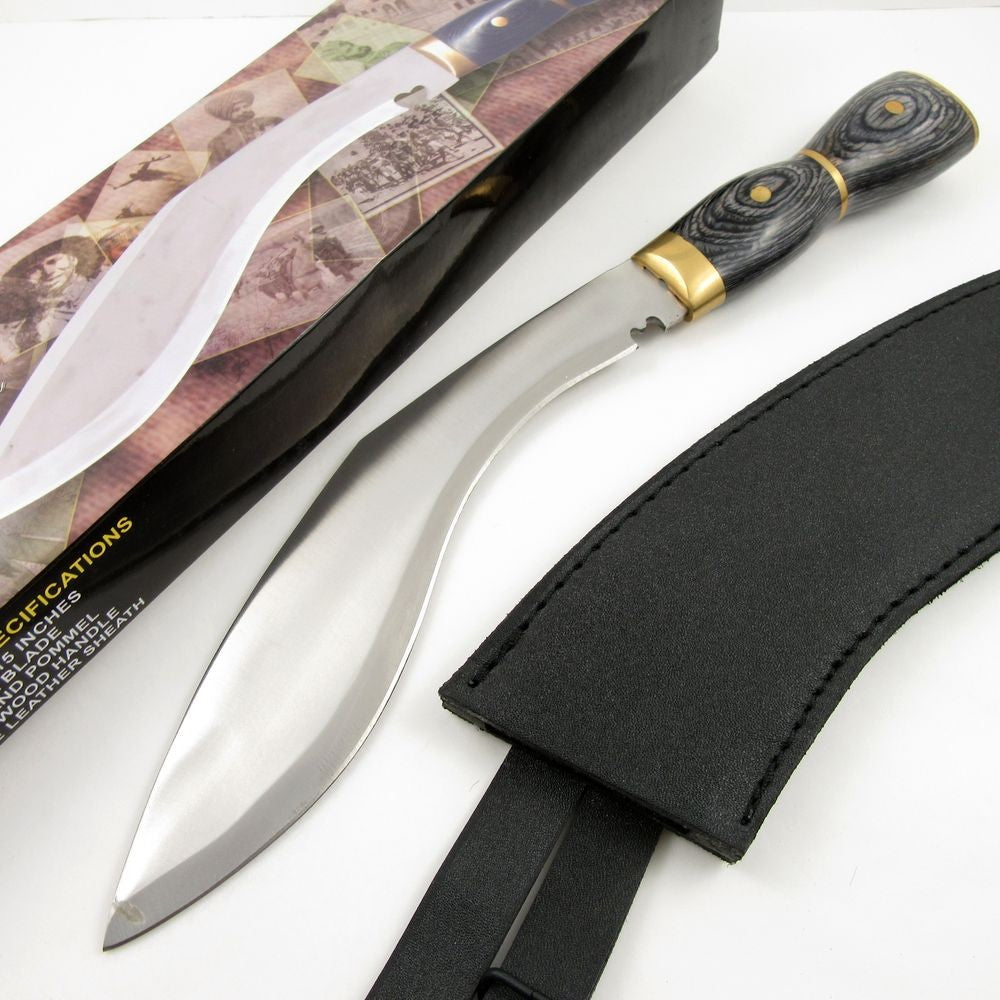 15-Inch Full Tang Nepalese Gurkha Kukri Knife with Leather Sheath