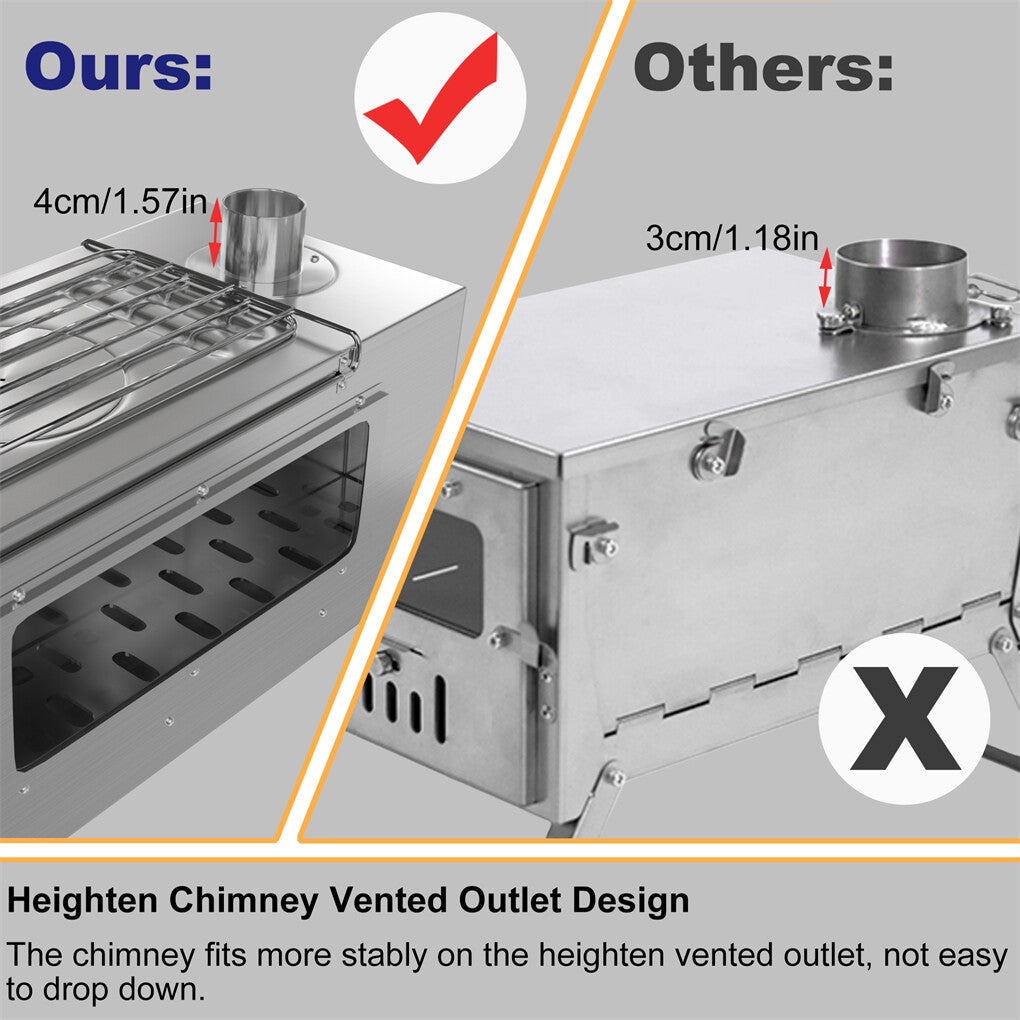 Large Portable Camping Wood Stove with Stainless Steel Chimney Pipe