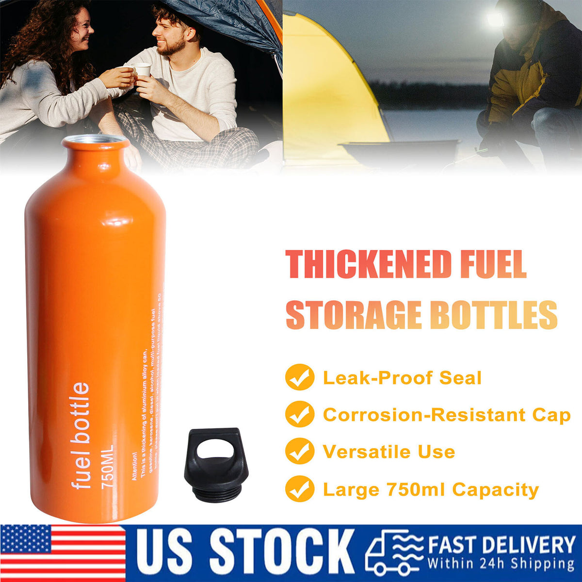 750ml Aluminum Fuel Bottle for Camping Hiking Outdoor Cooking Gasoline Alcohol
