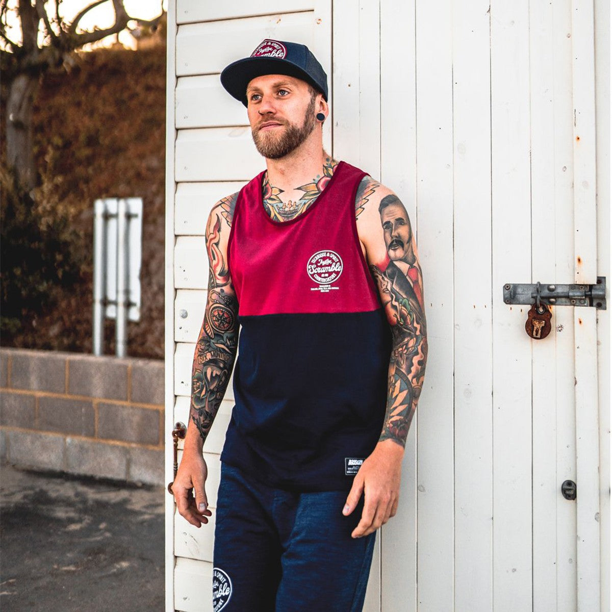 Men's Athletic Tank Top 2XL Red Navy Fitness Workout Sleeveless Shirt