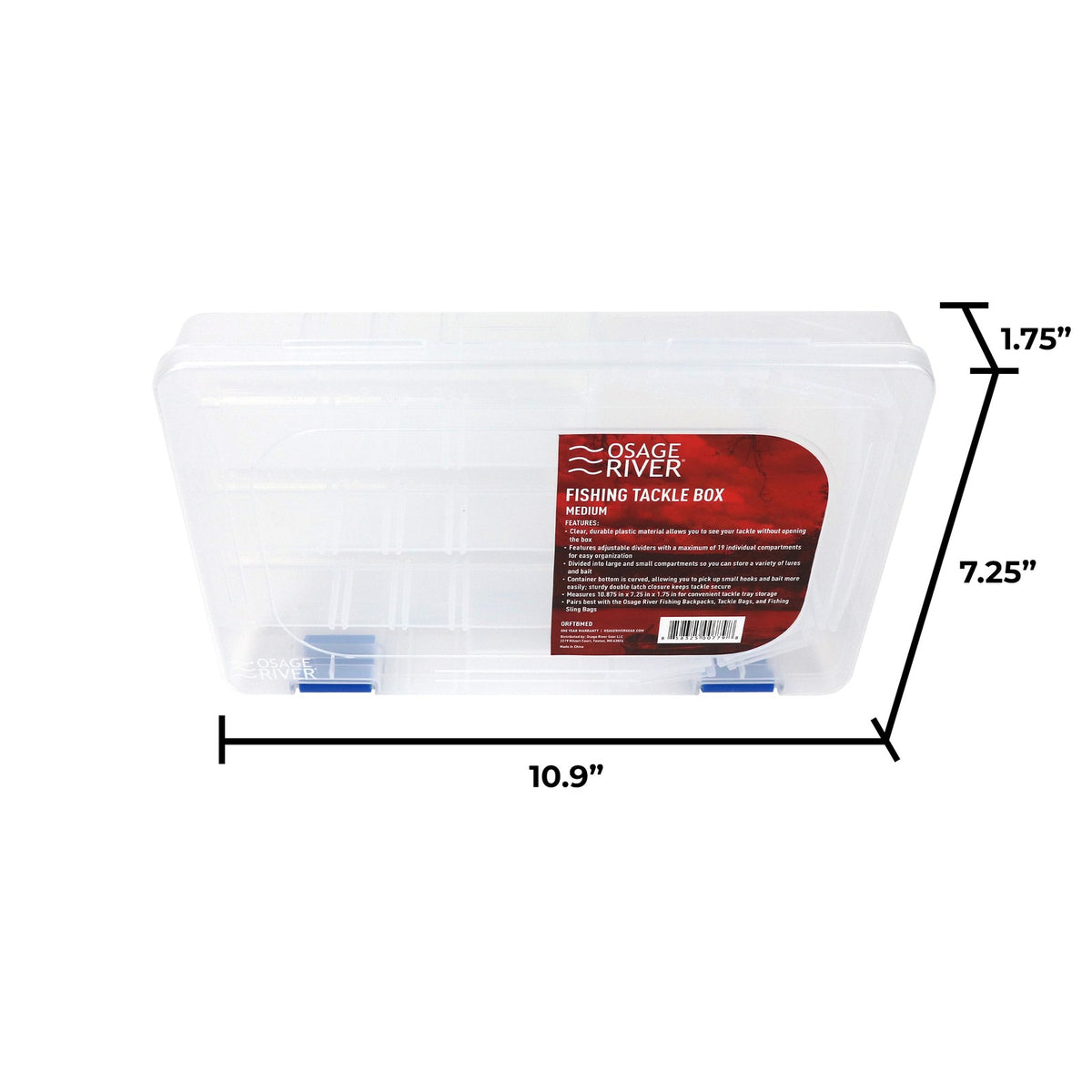 Medium Tackle Box Organizer for Fishing Storage, Clear Plastic, 19 Compartments