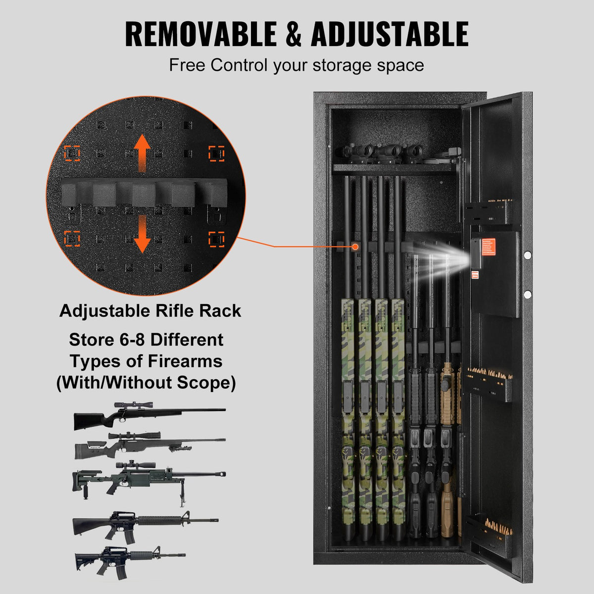 Secure Rifle Storage Cabinet with Digital Lock for 6-8 Firearms