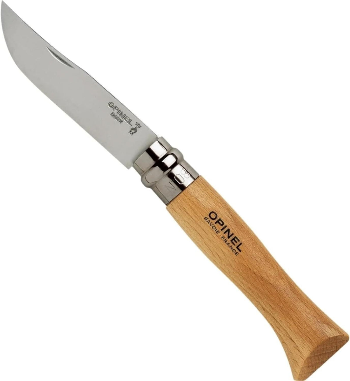 Opinel No. 8 Folding Knife with Stainless Steel Blade & Hardwood Handle