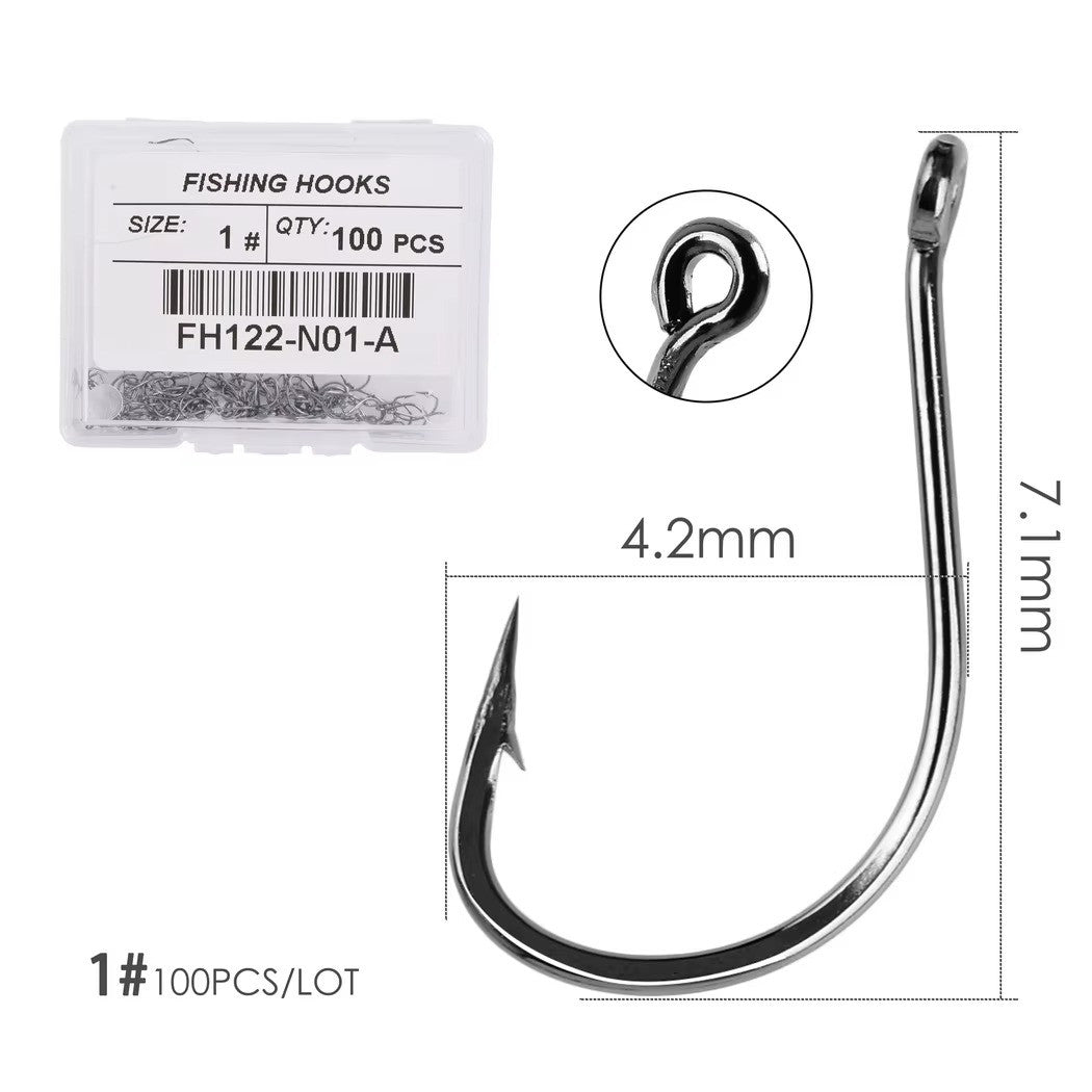 100pcs Fishing Hooks Assortment - Ultra Sharp Carbon Steel Octopus Offset
