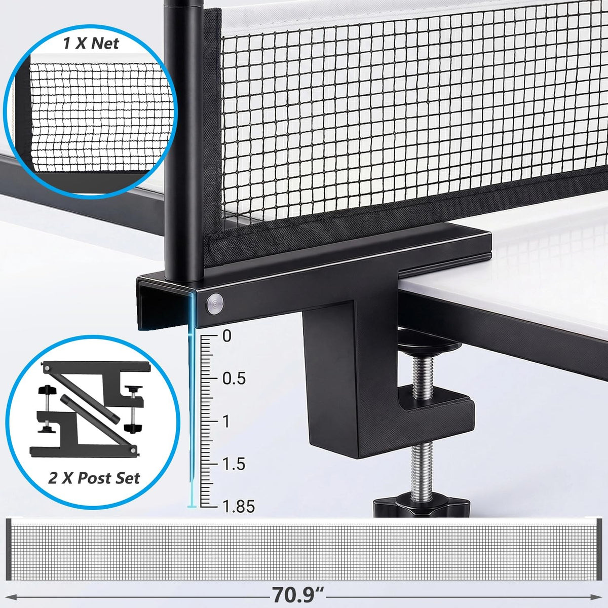 Portable Table Tennis Net Set with Adjustable Posts - Easy Clamp
