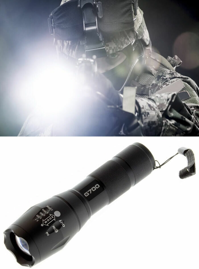 Military-Grade LED Tactical Flashlight with Zoom & Strobe, Waterproof, Self Defense