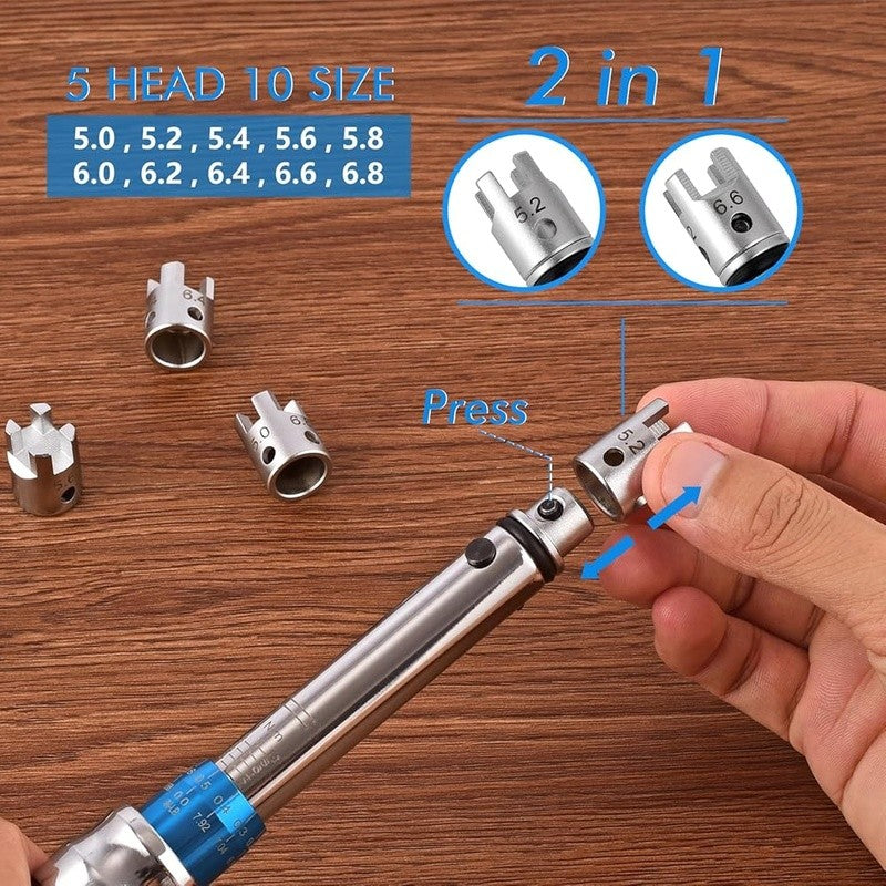 Motorcycle Spoke Torque Wrench 2-10Nm with 10 Interchangeable Heads - Accurate Maintenance Tool