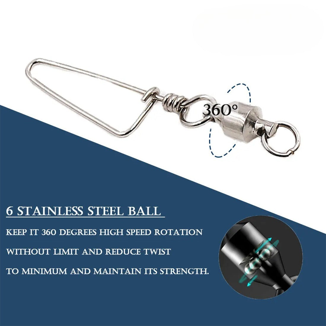50PCS Ball Bearing Swivel with Lock Snap Fishing Tackle Connectors - Saltwater & Freshwater Use
