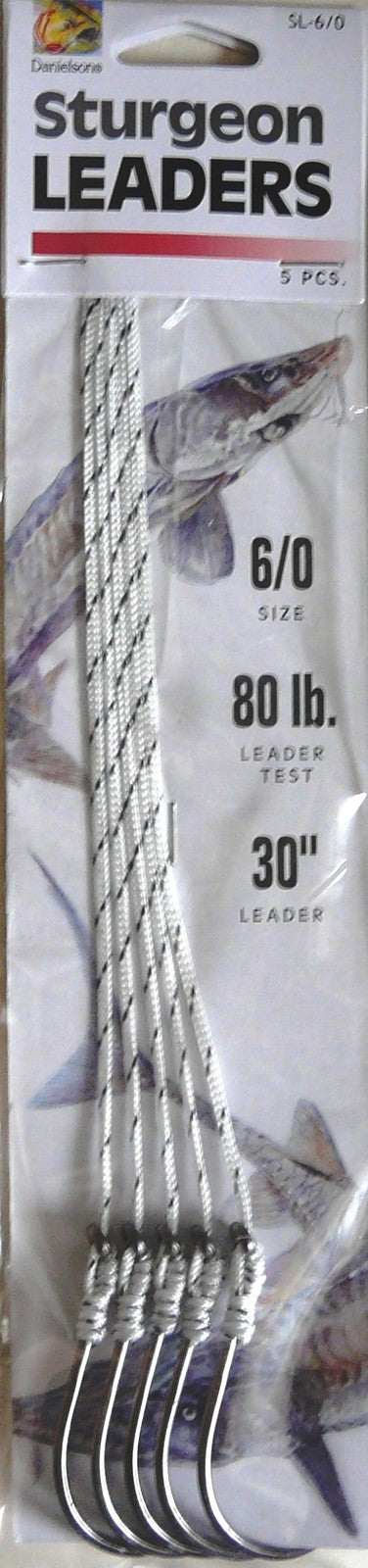 Fishing Leaders Set - 4 Packs, Barbless Sturgeon Leader Lines, 6/0 Hooks, 30 Inches, 80 lb Test