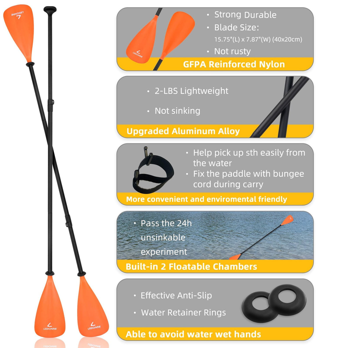 Lightweight Adjustable SUP and Kayak Paddle - Floating 4-Piece Aluminum Shaft