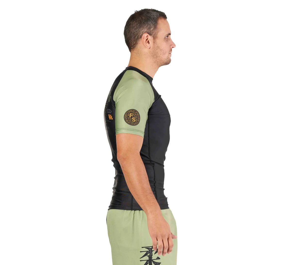 Japanese Heritage MMA Rashguard Long Sleeve - Black Green, Durable Fit