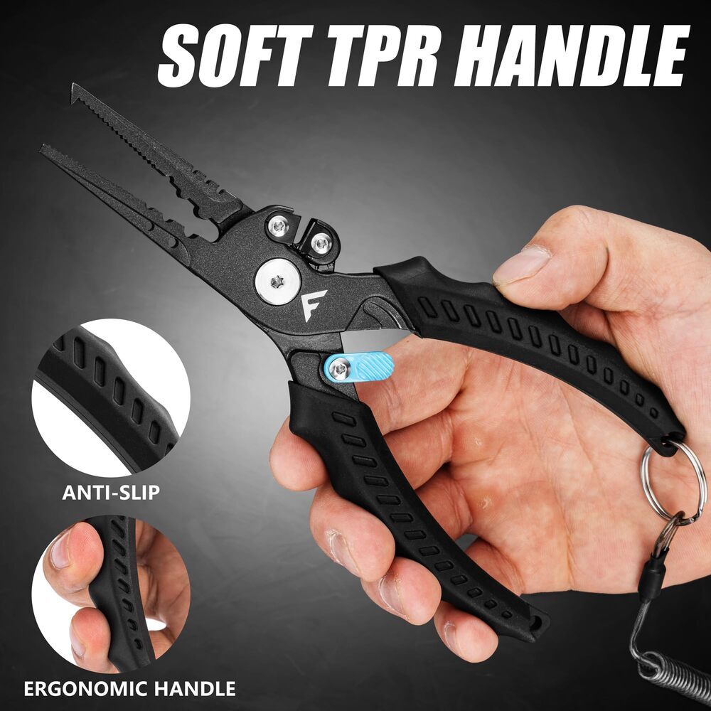 Saltwater Fishing Pliers with Safety Lock & TPR Handle – Corrosion-Resistant Multi-Function Tool