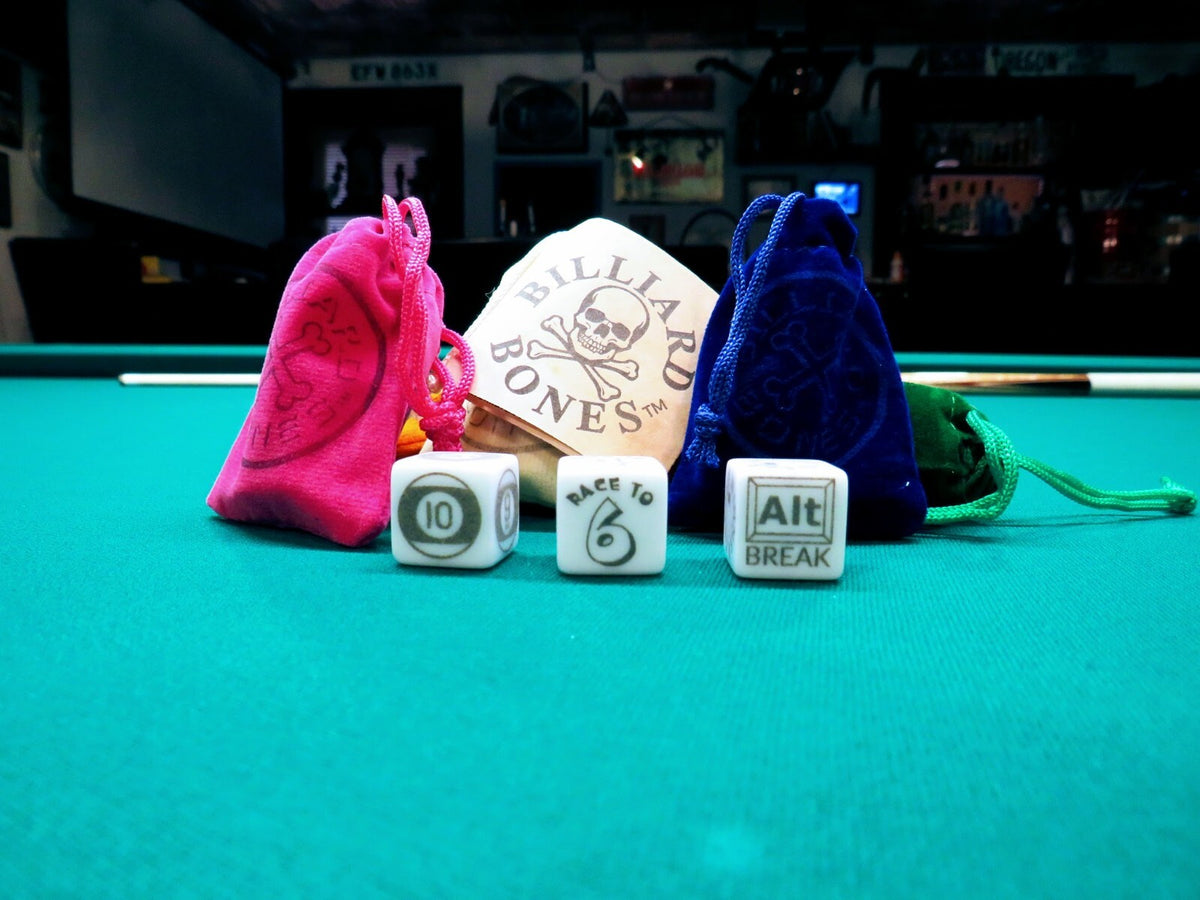Billiard Bones Dice Game Set for Pool – Includes 3 Engraved Dice