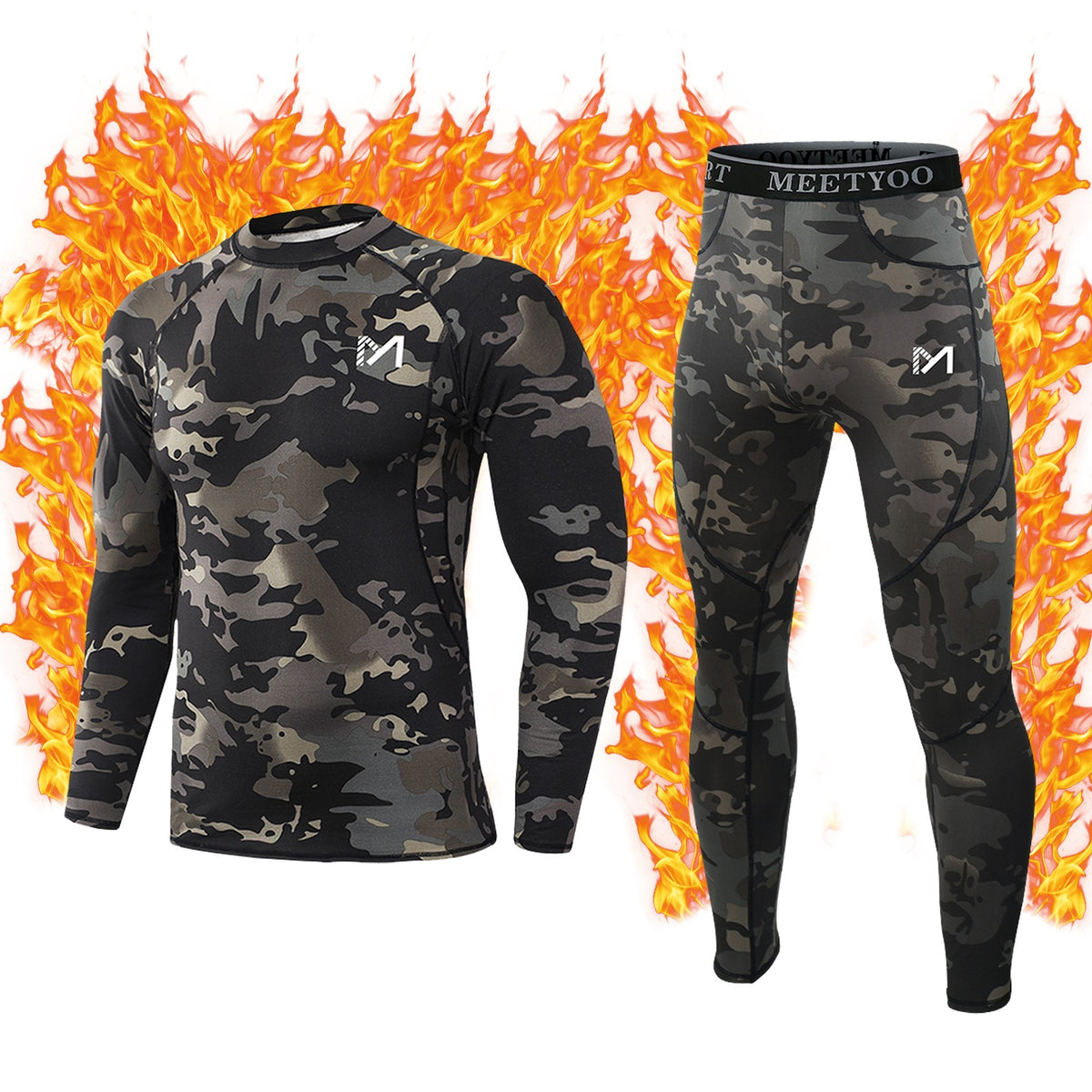 Men's Winter Fleece-Lined Thermal Long Johns Set Warm Underwear